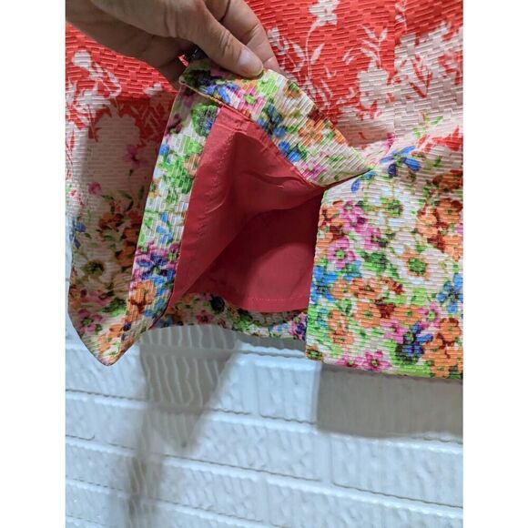 Tahari Women's Orange Floral Fitted Waist Sleeveless Boat Neck Shift Dress Size - Picture 5 of 7